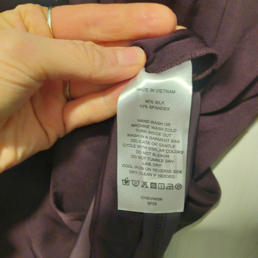 NWT! Quince Washable Stretch Silk Surplice Sleeved Purple Bodysuit! Sz. S (H54) - Picture 9 of 11